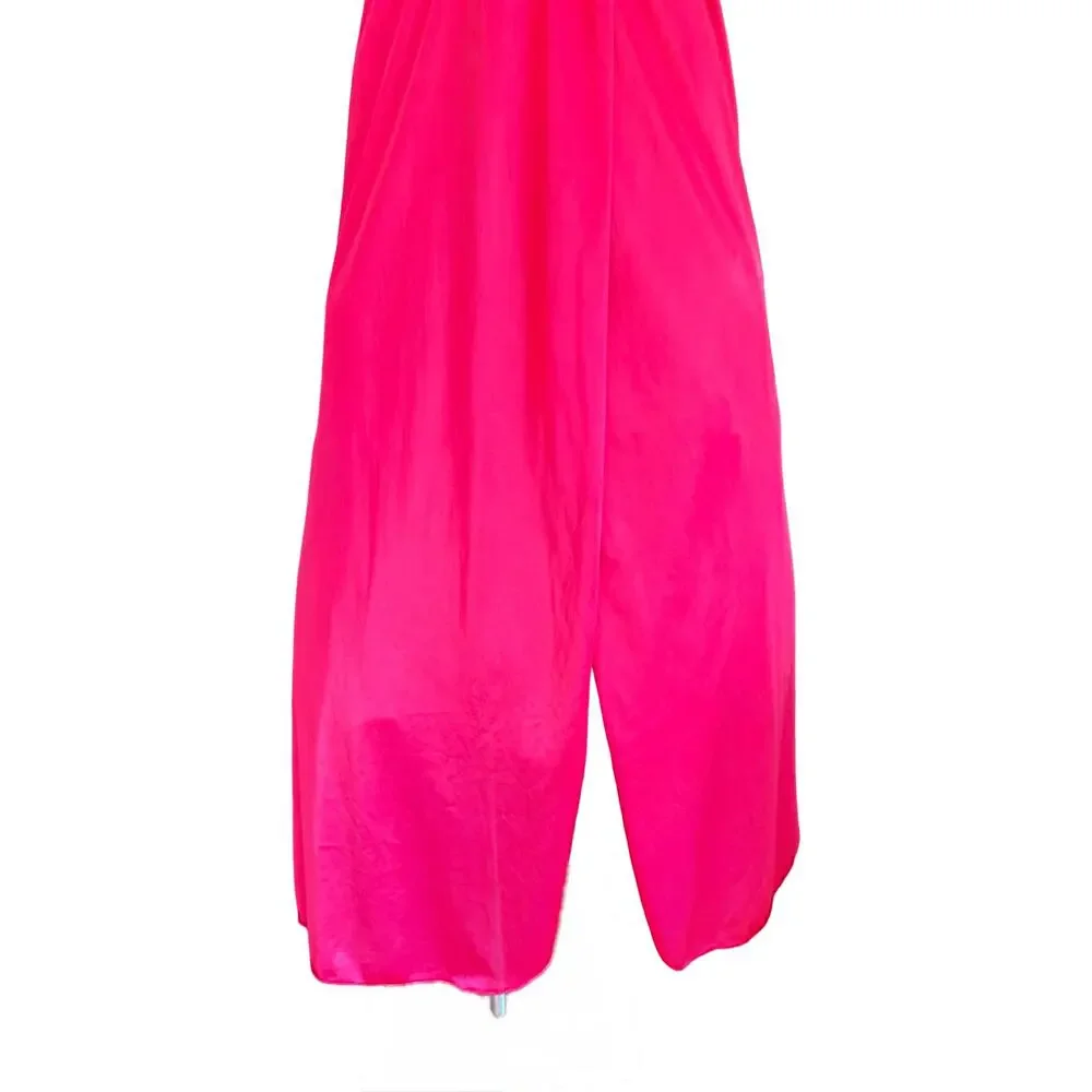 Diane Von Furstenberg 1970s Vintage Hot Pink Fuchsia Nylon Nightgown DVF BE-7